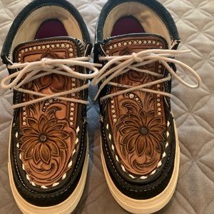 Converse with fringe and tooled leather